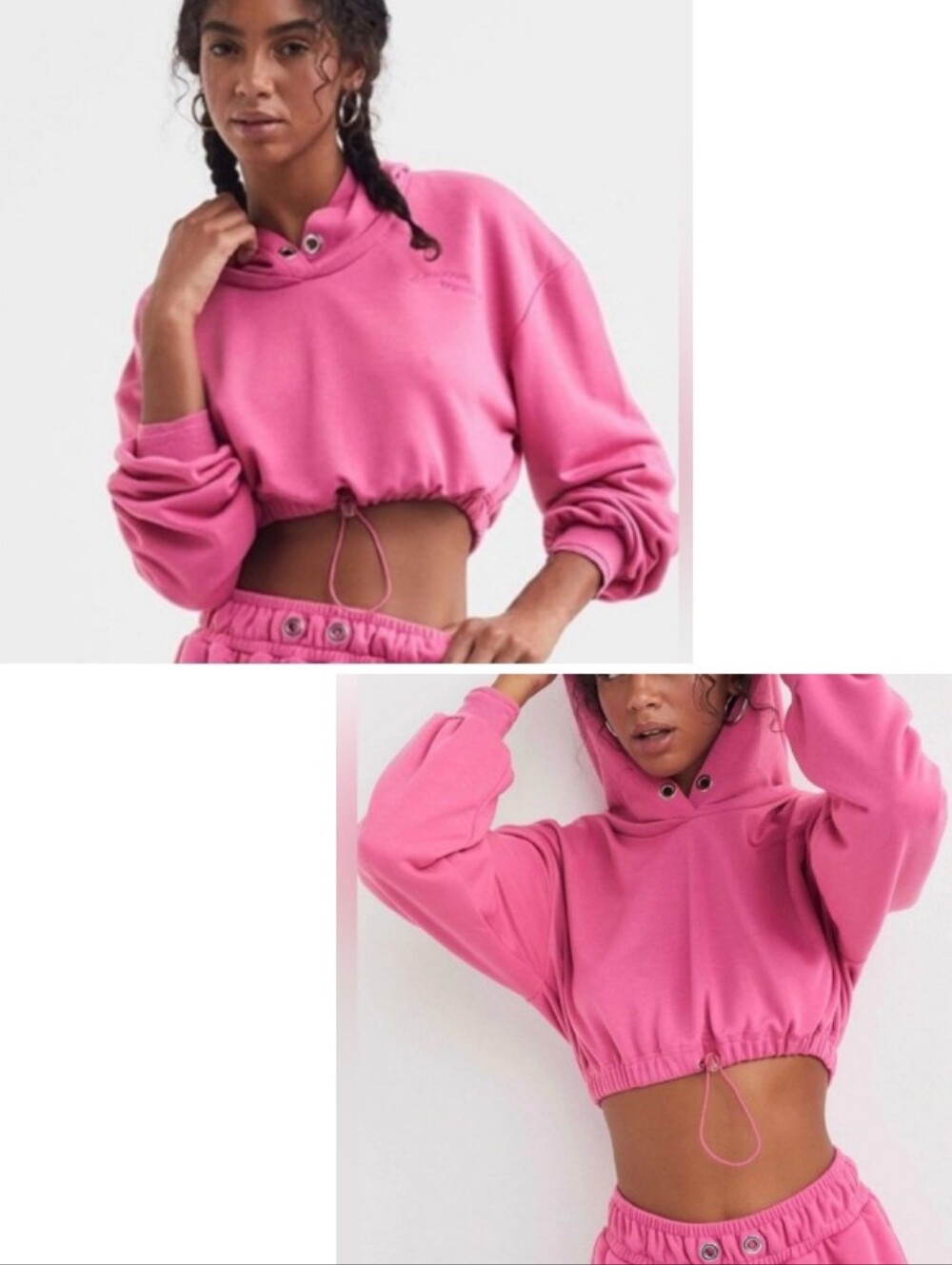 For Love & Lemons Ellie Cropped Hoodie Sweatshirt Toggle Hem